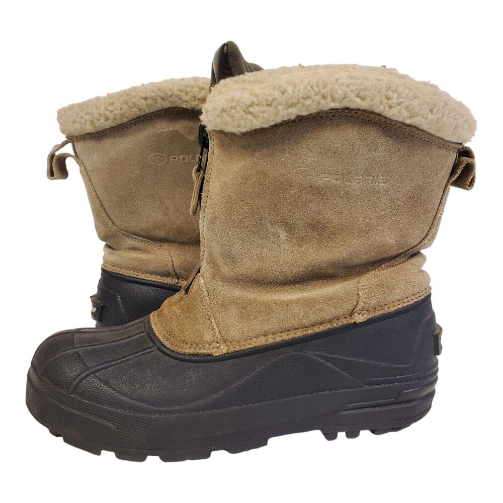 POLARIS Boots Womens Size 10 Beige Suede Fur Lined Rubber Zip Up Winter Outdoor